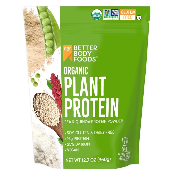 BetterBody Foods Organic Plant Based Protein Powder, 16g of Protein 24% DV, Vegan, Low Net Carbs, Gluten Free, Dairy Free, No Sugar Added, Soy Free, Non-GMO, 12.7 Ounces - Image 2