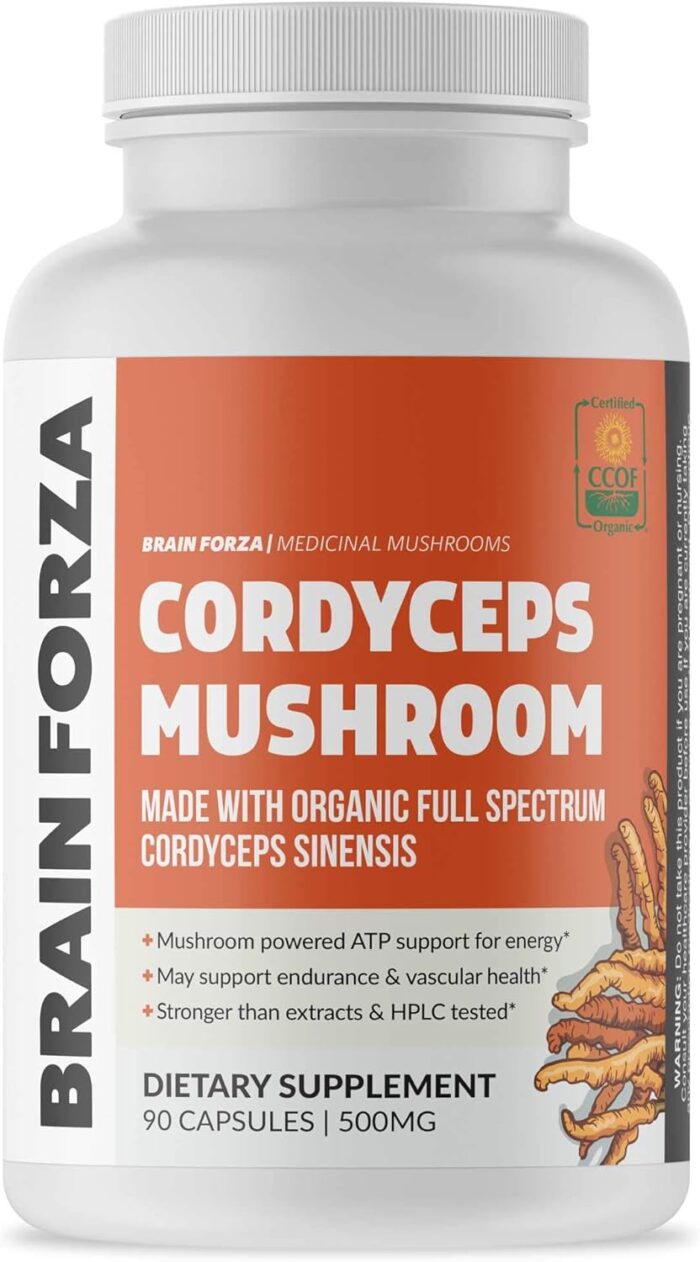 Brain Forza Organic Cordyceps Capsules - Cordyceps Sinensis Mushroom Low-Oxygen Grown in The USA, Non-GMO, Vegan, Organic, 90 Capsules - Image 2