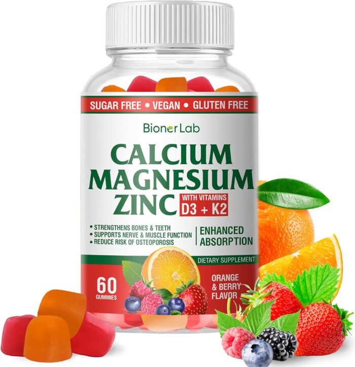 Calcium Magnesium Zinc Gummies with Vitamin D3 & K2 - High Potency Enhanced Absorption - Orange and Berry Flavored - Image 2