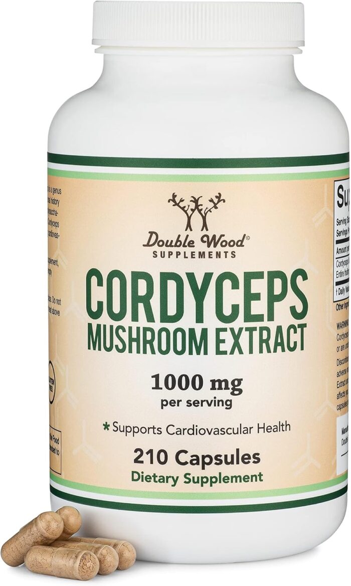 Cordyceps Capsules (Cordyceps Sinensis Mushroom Extract) 210 Count, 3.5 Month Supply, 1,000MG (7% Polysaccharides with Alpha and Beta Glucans) Overall and Aging Support by Double Wood - Image 2