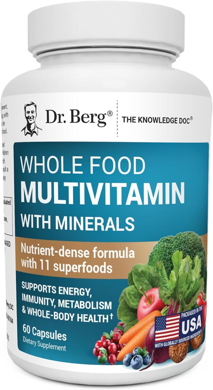 Dr. Berg Whole Food Multivitamin with Minerals - Daily Multivitamin for Men and Women - Includes Premium Whole Food Fruits and Vegetable Blend with Folate, Alpha-lipoic Acid and More - 60 Capsules - Image 2