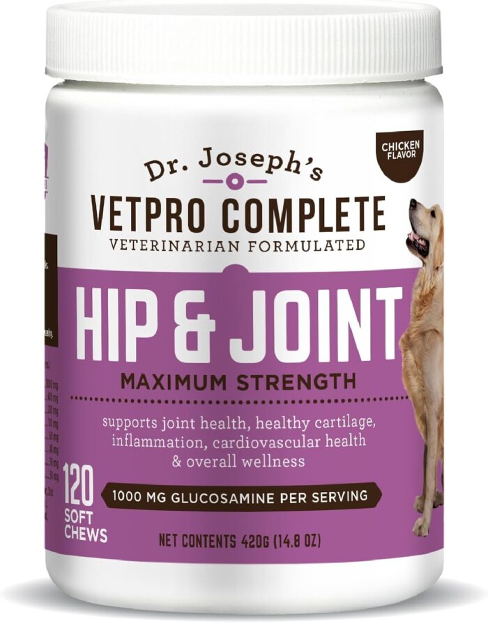 Dr. Joseph's VetPro Complete Dog Hip and Joint Supplement, 120 Count, Chicken Flavored Pain and Inflammation Relief Chews with Glucosamine, Chondroitin, MSM, Turmeric, Vitamin C, Omega 3 - Image 2
