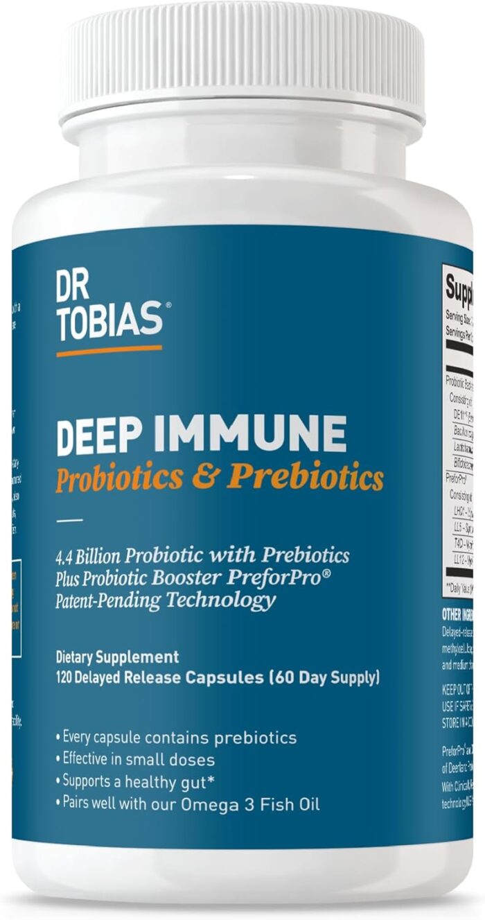 Dr. Tobias Deep Immune Probiotics & Prebiotics, Dual Action Digestion & Immune Support with PreforPro Prebiotics & Delayed Release Spore Forming Probiotics for Women & Men, 120 Capsules, 60 Servings - Image 2