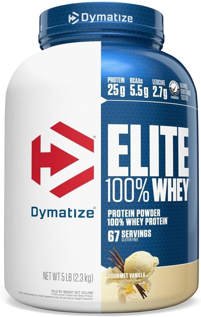 Dymatize Elite 100% Whey Protein Powder, Vanilla, 25g of Protein, 67 Servings, 5.5g BCAAs, Less Than 140 Cal., Gluten Free, 2g Carb, 2g Sugar, 3g Fat - Image 2