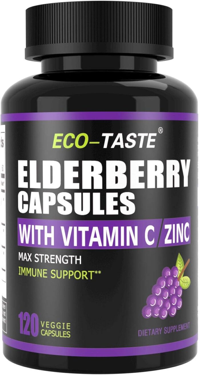 ECO-TASTE Elderberry Capsules with Zinc & Vitamin C - 120 Capsules, Sambucus Elderberries for Immune Support, Skin Health - Veggie Caps - Image 2