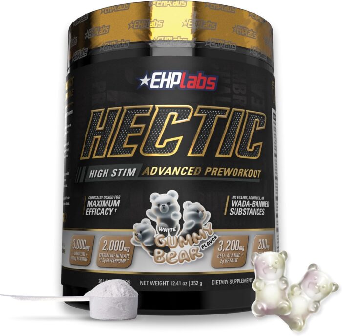 EHP Labs Hectic PreWorkout - High Stim Advanced Pre Workout Powder for Max Performance - Caffeine, Beta Alanine, Coconut Water - Energy, Pump, Recovery & Hydration - 40 Serves (White Gummy) - Image 2
