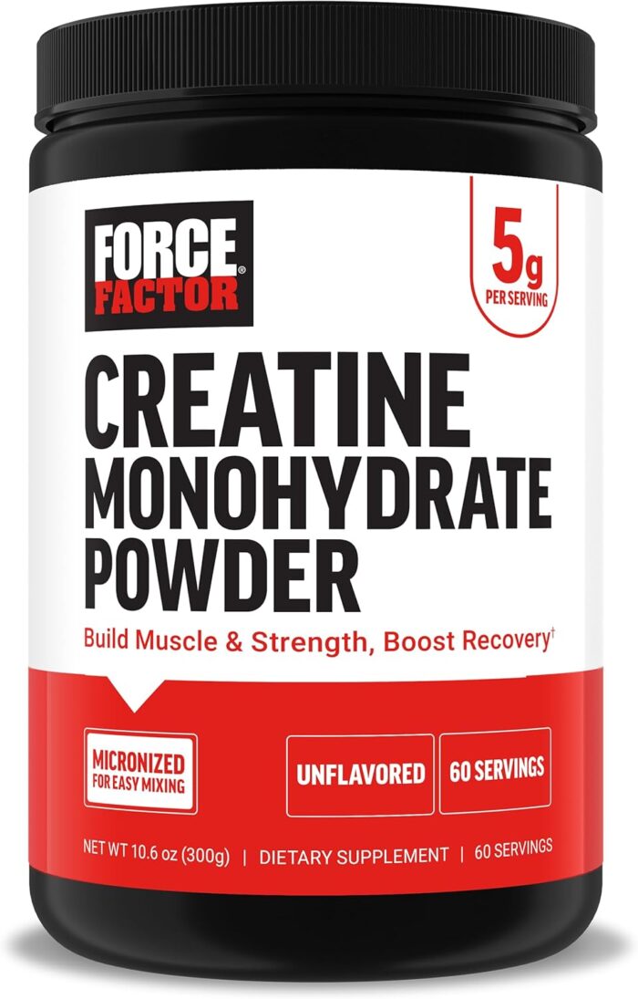 FORCE FACTOR Creatine Monohydrate, Creatine Powder for Muscle Gain, More Strength, and Faster Workout Recovery, Clinically Studied Micronized Creatine 5g Dose Per Serving, Unflavored, 60 Servings - Image 2
