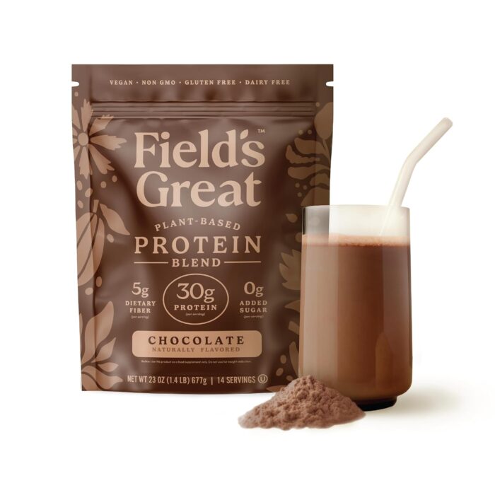 Field's Great Plant-Based Protein Shakes, Supports Muscle Maintenance, Gut Health & Energy with Clean Ingredients for Whole-Body Wellness, 30 Grams of Protein, 5 Grams Fiber - 14 Servings (Chocolate) - Image 2