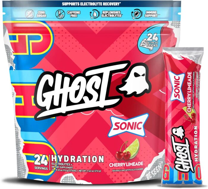 GHOST Hydration Packets, Sonic Cherry Limeade, 24 Sticks, Electrolyte Powder - Drink Mix Supplement with Magnesium, Potassium, Calcium, Vitamin C - Vegan Friendly, Free of Soy, Sugar & Gluten - Image 2