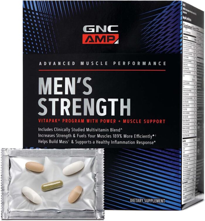 GNC AMP Men’s Strength Vitapak Program, 3 Products in 1 Pack, Absorbable Creatine, Mass Building, Power Muscles, Anabolic Primers, Testosterone Boost, Proven Ingredients, Multivitamin, 30-Day Supply - Image 2