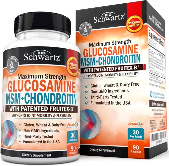 Glucosamine Chondroitin MSM Joint Support Supplement - FSA HSA Approved - Collagen Peptides, Turmeric and Ginger, Hyaluronic Acid, Glucosamine Chondroitin Sulfate - Gluten Free, Non GMO, 90 Capsules - Image 2