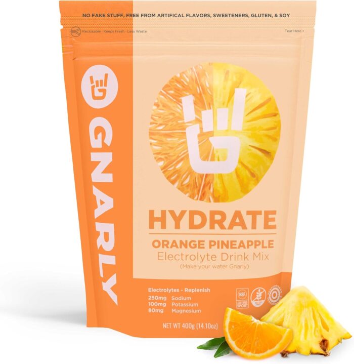Gnarly Nutrition Hydrate Electrolyte Powder – Orange Pineapple Exercise Hydration Drink Mix – NSF Sport Certified – Electrolyte Solution, Performance & Recovery – Orange Pineapple, 14.10 oz - Image 2