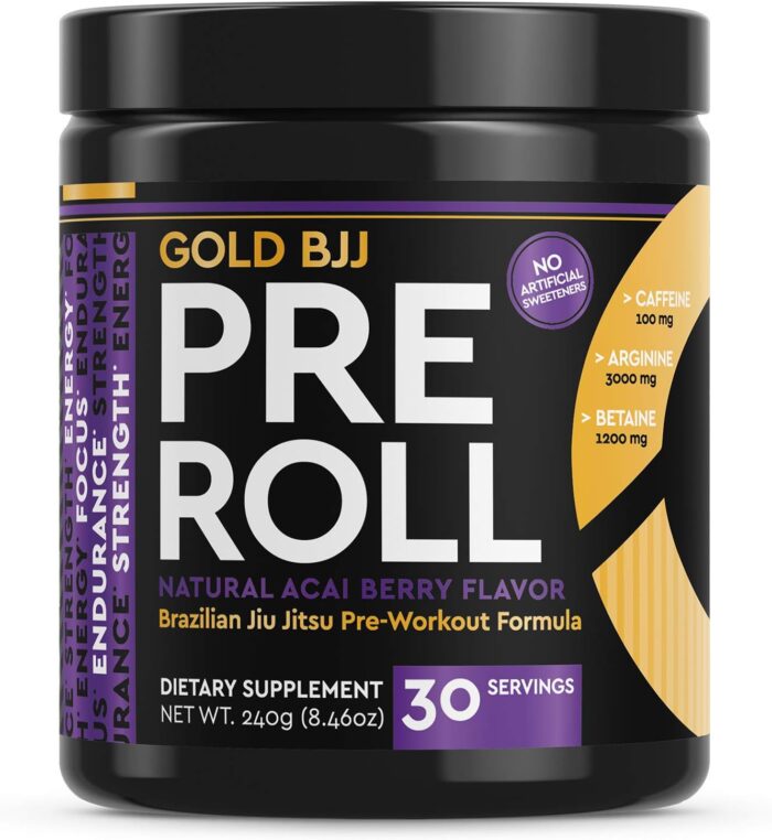 Gold BJJ PreRoll - Jiu Jitsu Pre Workout Supplement for Energy, Focus, and Endurance - Martial Arts Specific Pre-Workout Powder Formula with Natural Flavors (Acai Berry, 30 Servings) - Image 2
