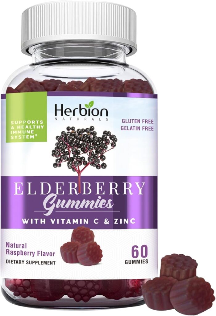 HERBION Elderberry Gummies with Vitamin C & Zinc - Healthy Immune System Support - Gluten-Free & Gelatin-Free - 60 Gummies for Adults & Children 4 Years & Above - Made in USA, 60 Count (Pack of 1) - Image 2
