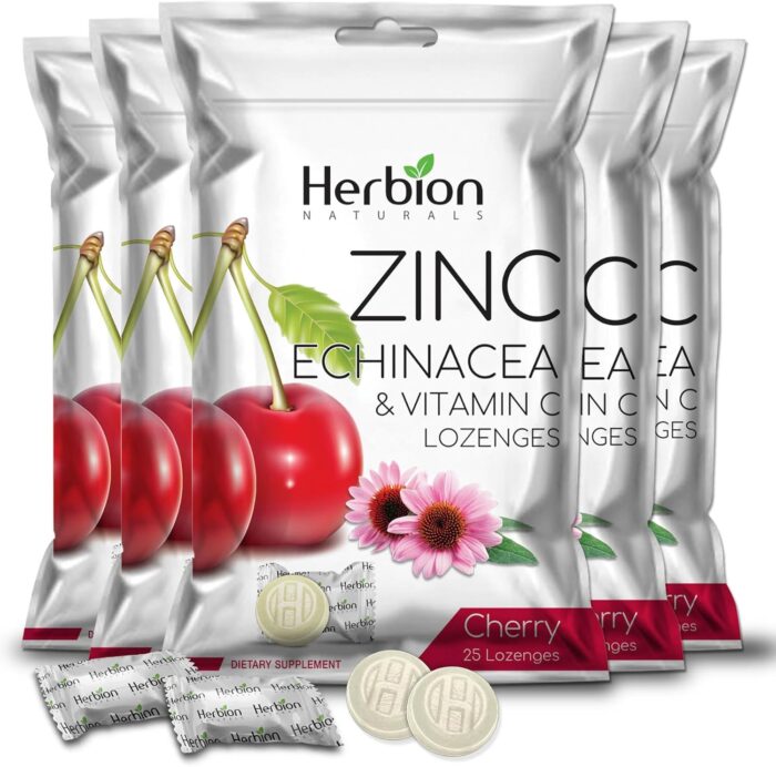 HERBION Naturals Zinc, Echinacea & Vitamin C Lozenges with Cherry Flavor, 25 CT - Dietary Supplement for Adults & Children 5+ - Promotes Wellness for The Whole Family - (Pack of 5) (125 Lozenges) - Image 2