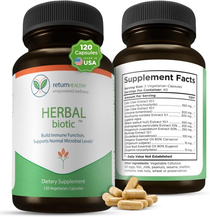 Herbal Biotic, Immune Support Vitamins, Natural Immune System Booster for Adults, Immune Support Supplement Enriched with Cat’s Claw for Probiotic Balance, Digestive Health, 120 Vegan Capsules - Image 2