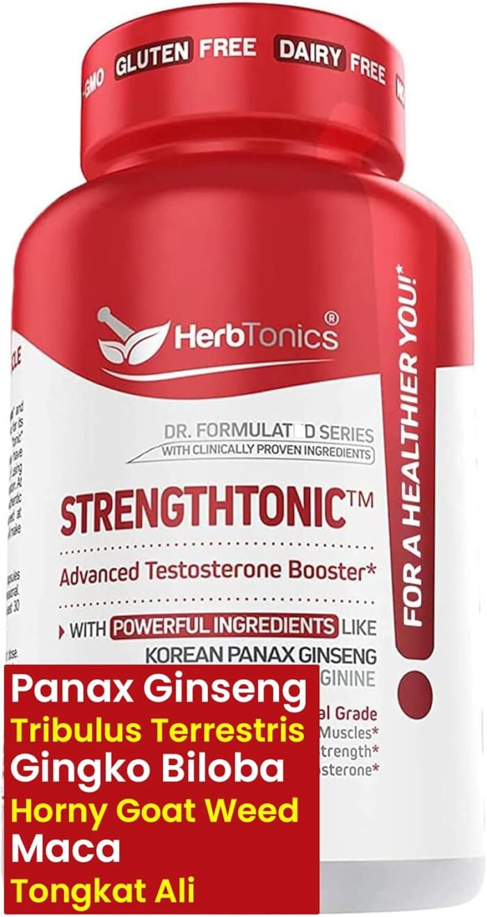 Herbtonics Testosterone Booster for Men Male Enhancing Pills - Enlargement Supplement Increase Size, Energy Strength & Stamina Enhancement Ginseng Pill & Tribulus Terrestris 60 Vegan Capsules - Image 2