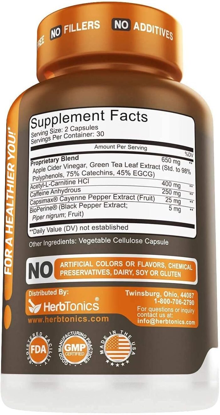 Herbtonics Thermogenic Fat Burner for Men & Women - Fast Acting Weight Loss Pills for Women, GLP-1 Supplement for Weight Loss - Appetite Suppressant & Metabolism Booster | 60 Veg Capsules - Image 2