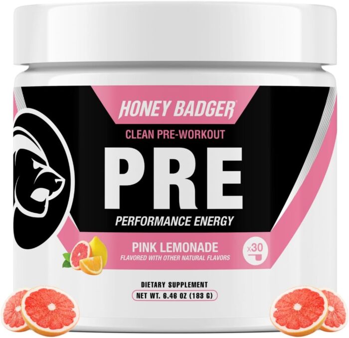 Honey Badger Pre Workout Powder, Keto Vegan Preworkout for Men & Women, Beta Alanine & Caffeine, Sugar Free Natural Energy Supplement, Pink Lemonade, 30 Servings - Image 2