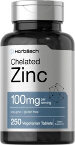 Horbäach Chelated Zinc Supplement 100mg | 250 Tablets | High Potency & Superior Absorption | Vegetarian, Non-GMO, Gluten Free - Image 2