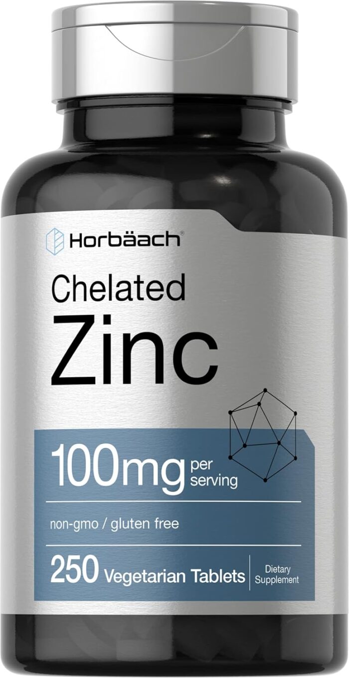 Horbäach Chelated Zinc Supplement 100mg | 250 Tablets | High Potency & Superior Absorption | Vegetarian, Non-GMO, Gluten Free - Image 2