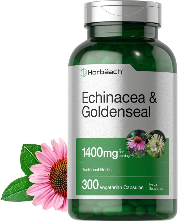 Horbäach Echinacea Goldenseal Capsules | 1400mg | 300 Count | Vegetarian, Non-GMO, Gluten Free Extract Supplement - Image 2