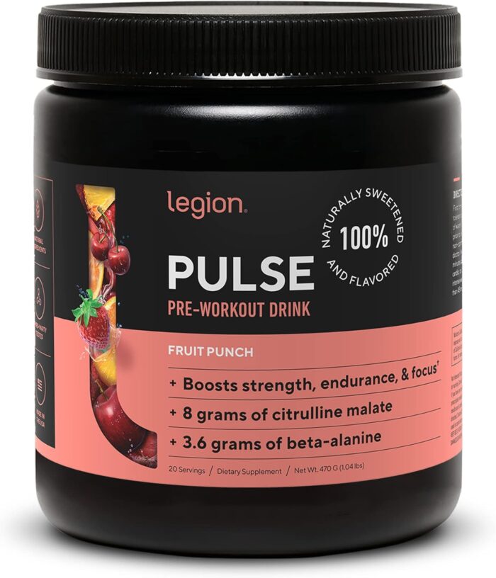 LEGION Pulse Pre Workout Supplement - All Natural Nitric Oxide Preworkout Drink to Boost Energy, Creatine Free, Naturally Sweetened, Beta Alanine, Citrulline, Alpha GPC (Fruit Punch) - Image 2
