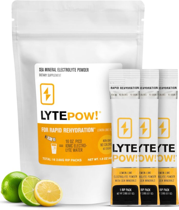 LytePow Electrolytes Powder with Sea Minerals - Lemon-Lime Hydration Supplement - Non-GMO, No Calories, or Sugar - Delicious Keto Replenishment Drink Mix - Perfect for Exercising (16 Single Servings) - Image 2