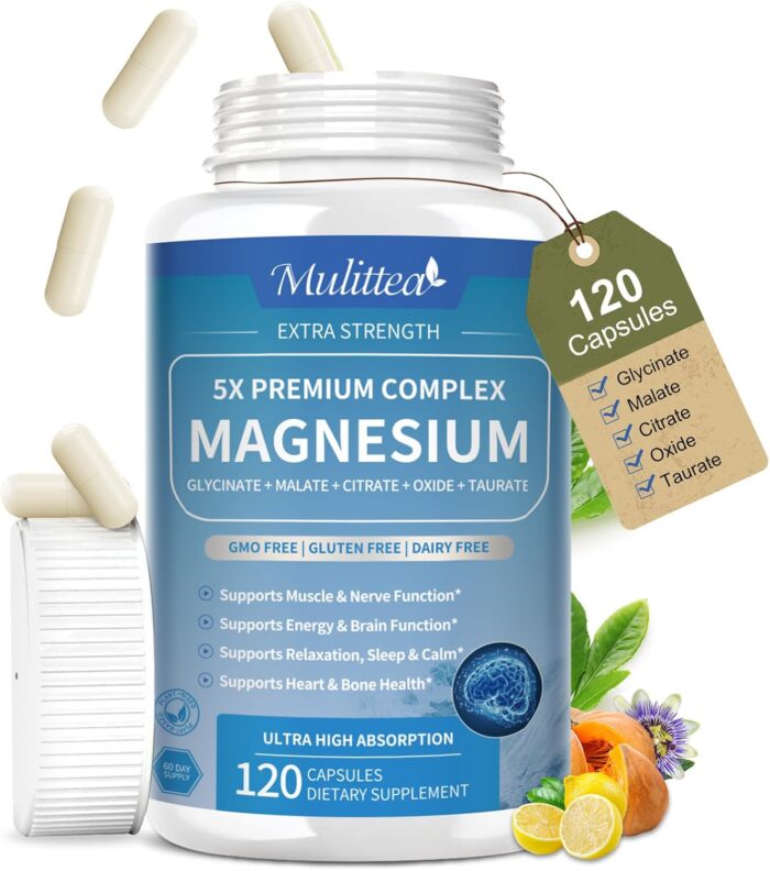 Magnesium Complex Chelated Magnesium Glycinate w/Malate, Taurate& Herbal Extracts for Support Sleep, Muscle,Cortisol & Heart Health, Gluten Free, Vegan, Non GMO, High Absorption,120 Capsules - Image 2