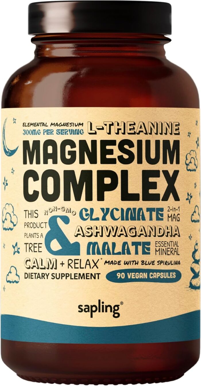 Magnesium Glycinate Complex Supplement - Chelated Magnesium Glycinate with Malate, Organic Ashwagandha, L-theanine & Blue Spirulina - High Absorption, Vegan, Non-GMO, 300mg, 90 Veggie Caps - Image 2