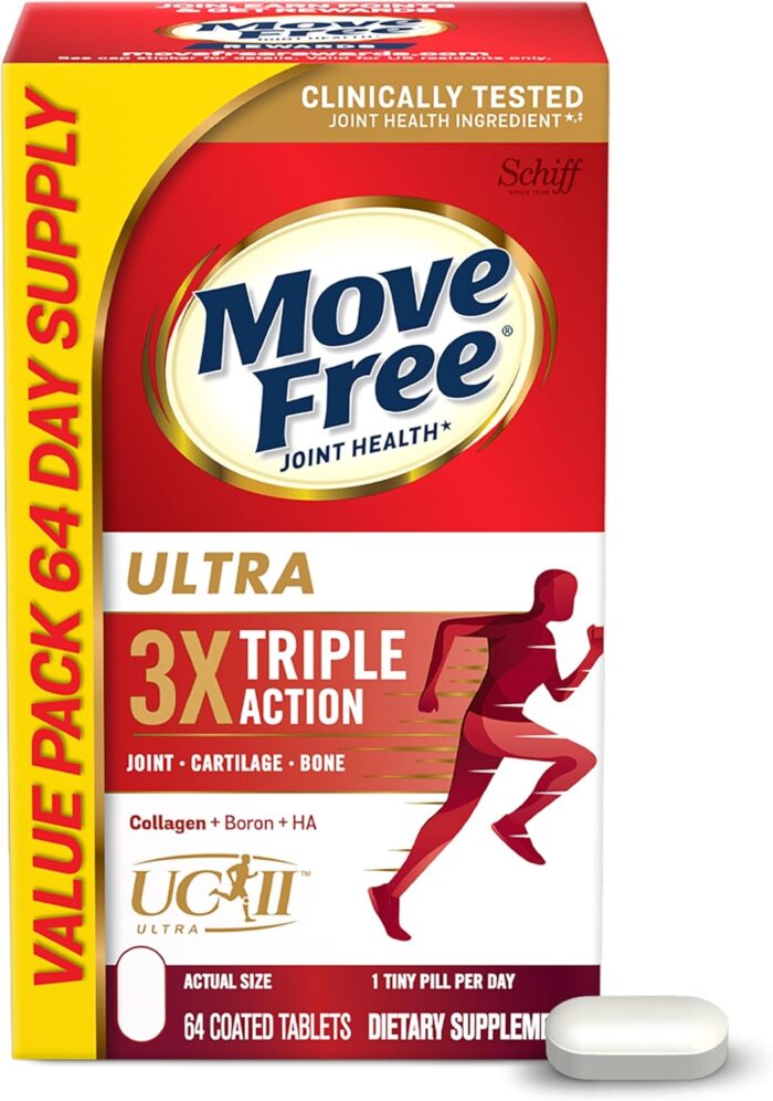 Move Free Ultra Triple Action Joint Support Supplement - Type II Collagen Boron & Hyaluronic Acid - Supports Joint Comfort, Cartiliage & Bones in 1 Tiny Pill Per Day, 64 Tablets (64 servings) - Image 2