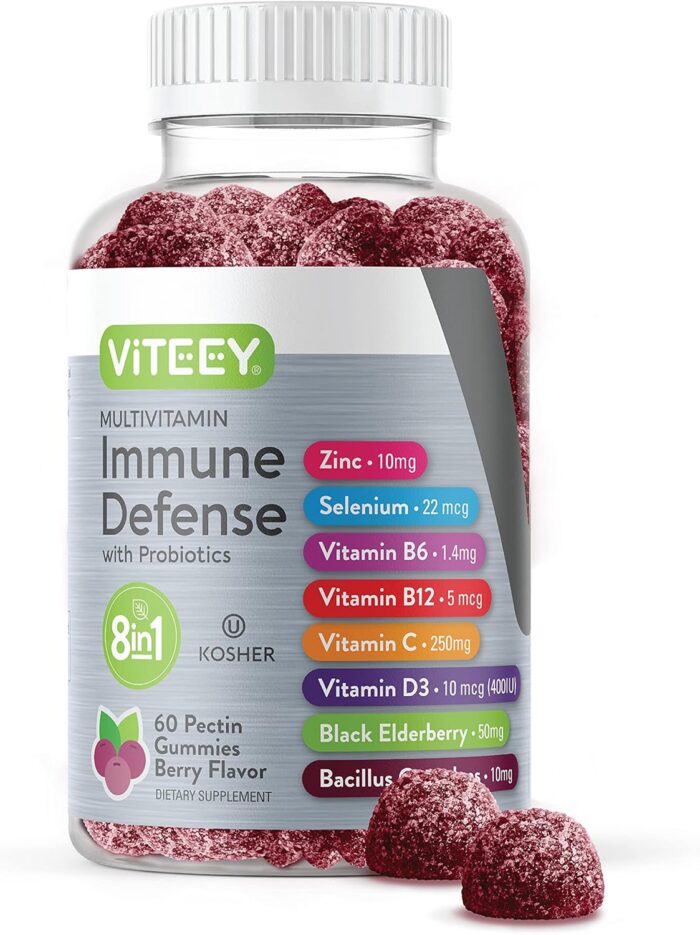 Multivitamin Gummies 8 in 1 Immune Support Supplement with Probiotics - Immune Boosters for Adults & Teens - Vegetarian, Gelatin Free, GMO Free - Chewable Berry Flavored Pectin Immune Defense Gummy - Image 2