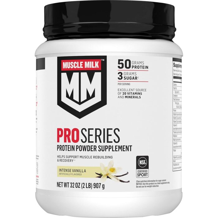 Muscle Milk Pro Series Protein Powder Supplement, Intense Vanilla, 2 Pound, 11 Servings, 50g Protein, 3g Sugar, 20 Vitamins & Minerals, NSF Certified for Sport, Workout Recovery, Packaging May Vary - Image 2