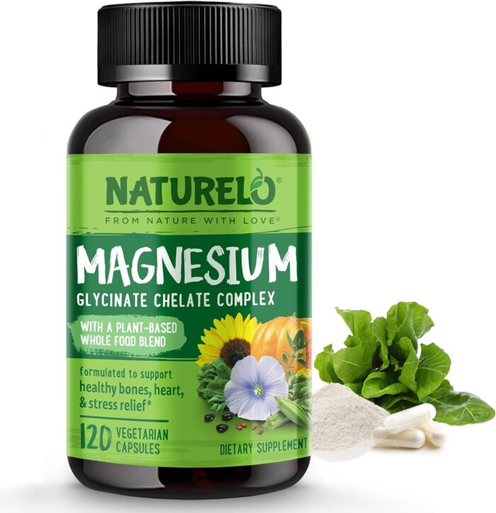 NATURELO Magnesium Glycinate Chelate Complex - 200 mg Magnesium with Organic Vegetables to Support Sleep, Calm, Muscle Cramp & Stress Relief - Gluten Free, Non GMO - 120 Capsules - Image 2