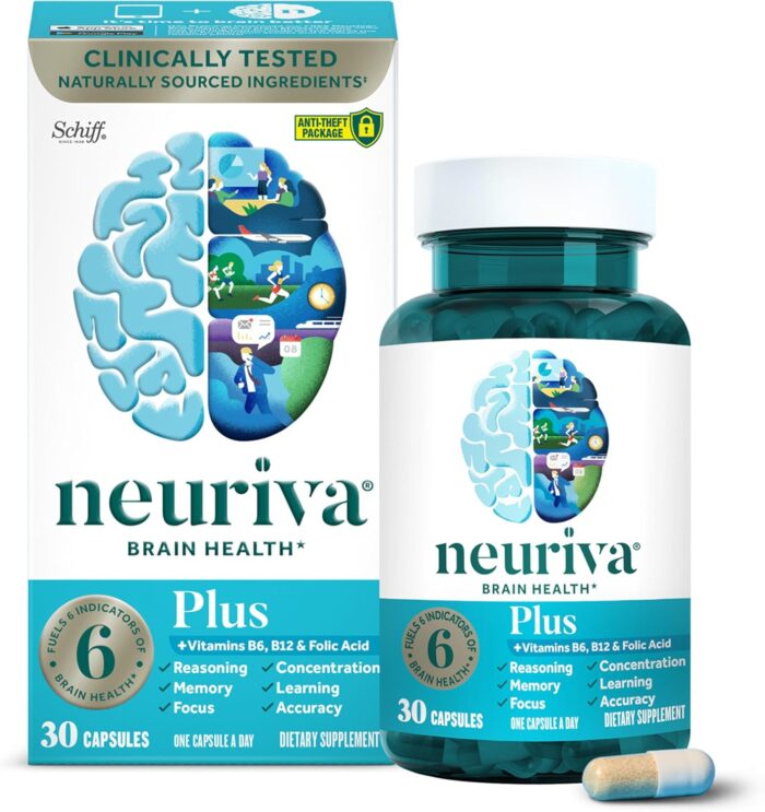 NEURIVA Plus Brain Supplement for Memory and Focus Clinically Tested Nootropics for Concentration for Mental Clarity, Cognitive Enhancement Vitamins B6, B12, Phosphatidylserine 30 Capsules - Image 2