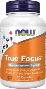 NOW Foods Supplements, True Focus™ with Amino Acids, Ginkgo, DMAE + CoQ10 and Grape Seed Extract , 90 Veg Capsules - Image 2