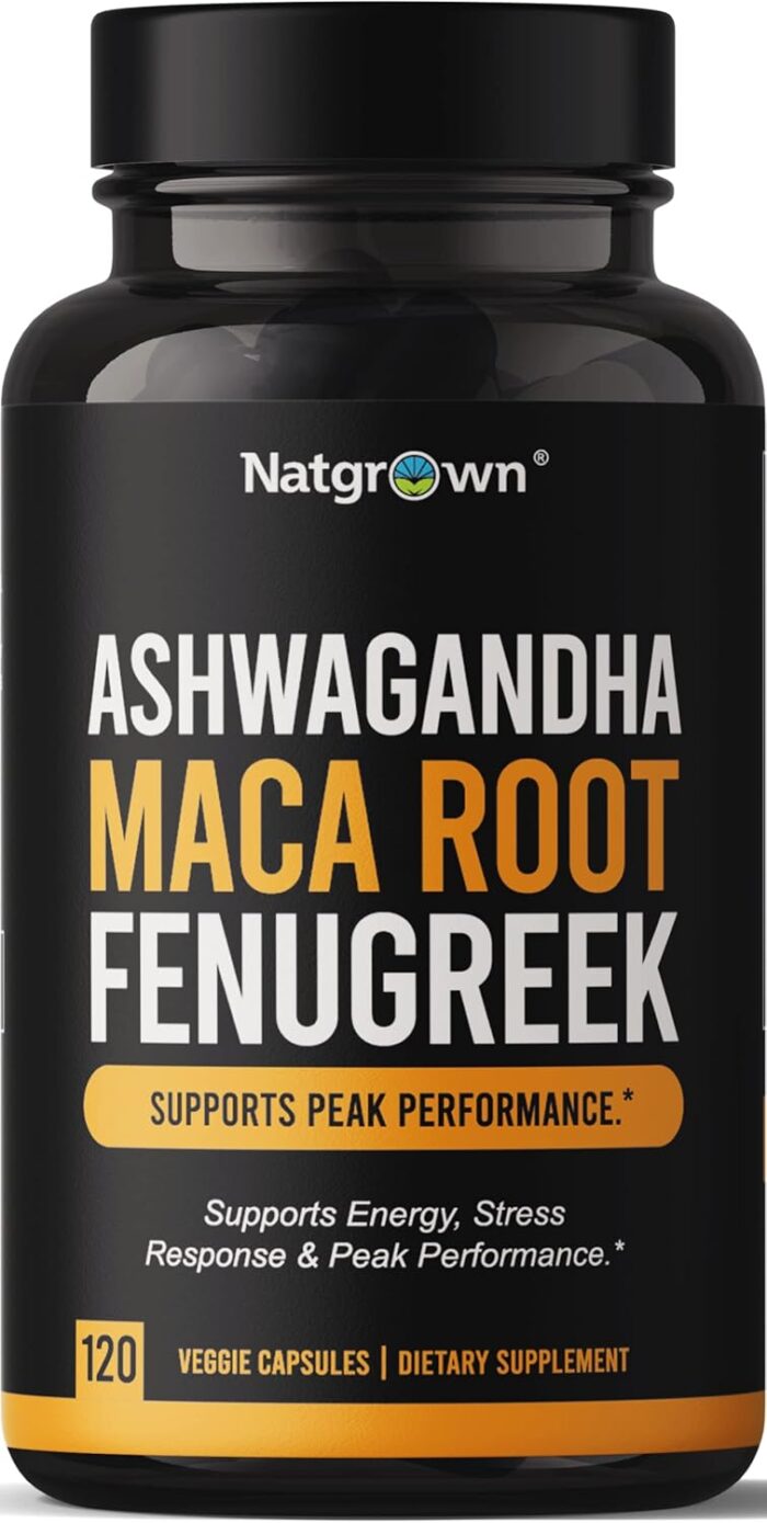 Natgrown Ashwagandha Maca Root Fenugreek Extract Capsules Supplement for Men & Women - Vegan Pills - (120 Count) - Image 2