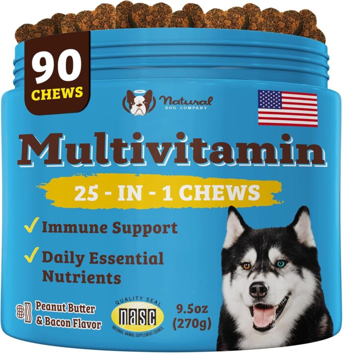 Natural Dog Company Multivitamin Chews (90 Pieces), Dog Vitamins and Supplements, Peanut Butter & Bacon Flavor, for Dogs of All Ages, Sizes, & Breeds, Supports Immune System, Antioxidant - Image 2
