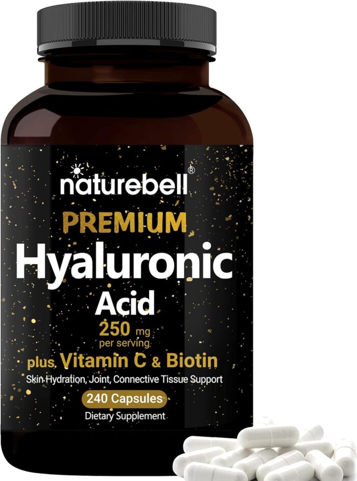 NatureBell Hyaluronic Acid Supplements 250mg | 240 Capsules, with Biotin 5000mcg & Vitamin C 25mg, 3 in 1 Support - Skin Hydration, Joint Lubrication, Hair and Eye Health - Image 2