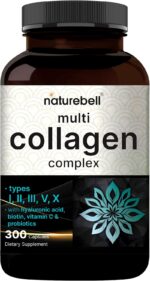 NatureBell Multi Collagen Complex, 300 Capsules | 5 Collagen Peptides (Type I, II, III, V, X) Plus Hyaluronic Acid, Biotin, Vitamin C, & Probiotics – Hair, Skin, Nail, Joint, & Gut Health Support - Image 2