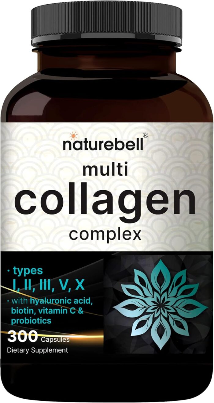 NatureBell Multi Collagen Complex, 300 Capsules | 5 Collagen Peptides (Type I, II, III, V, X) Plus Hyaluronic Acid, Biotin, Vitamin C, & Probiotics – Hair, Skin, Nail, Joint, & Gut Health Support - Image 2