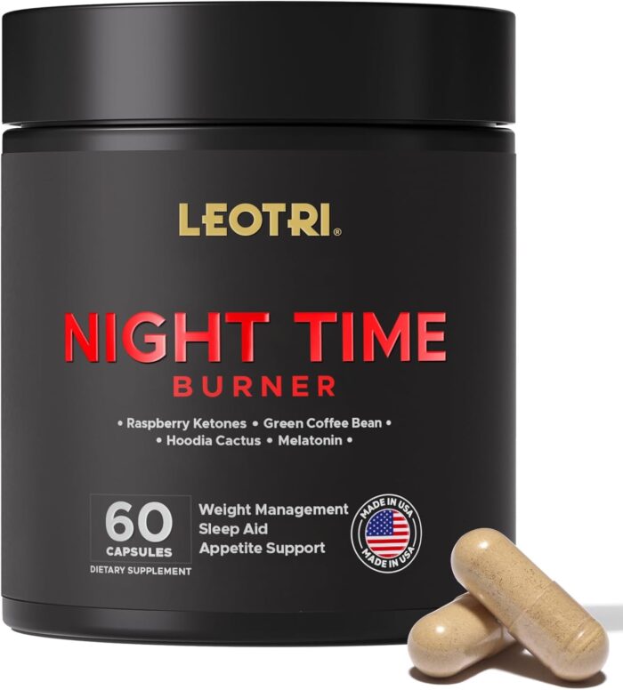 Night Burn Supplement: Raspberry Ketones Green Coffee Bean Hoodia Cactus Melatonin - Made in USA (60 Vegetarian Capsules) - Image 2