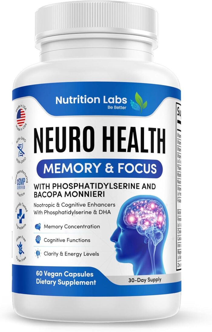 Nootropics and Cognitive Support for Brain Health Enhancer Vegan Supplement - Mental Focus Memory Supplement, Performance Blend, w/Energy and Vitamins DMAE Bacopa Phosphatidylserine Capsules - Image 2