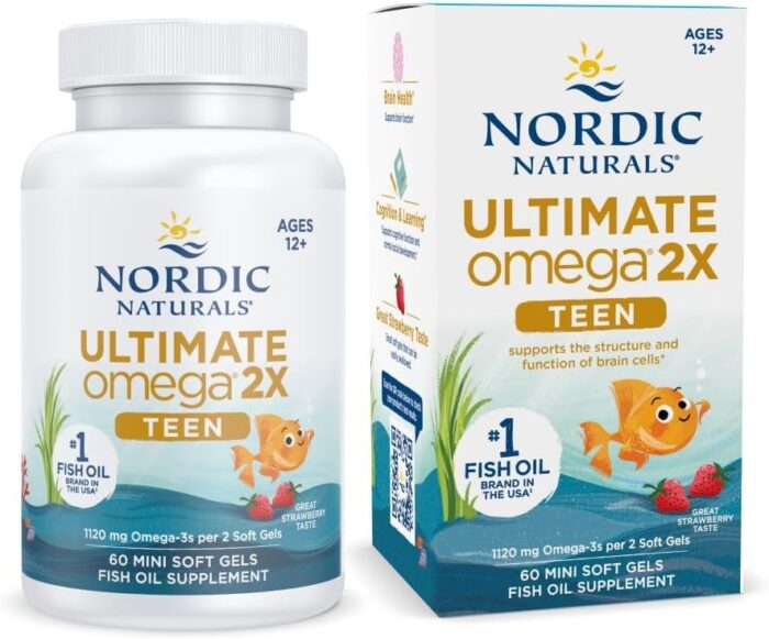 Nordic Naturals Ultimate Omega 2X Teen, Strawberry - 60 Mini Soft Gels - 1120 mg Total Omega-3s with EPA & DHA - Brain Health, Positive Mood, Social Development, Learning - Non-GMO - 30 Servings - Image 2