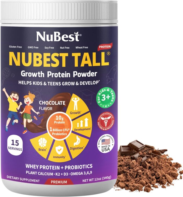 NuBest Tall Protein Powder for Kids & Teens - Whey Protein Powder - Chocolate Protein Powder Shake - Protein Drink with Probiotics, Omega 3-6-9, Vitamin D3 + K2, Calcium, Vitamin - 15 Servings - Image 2