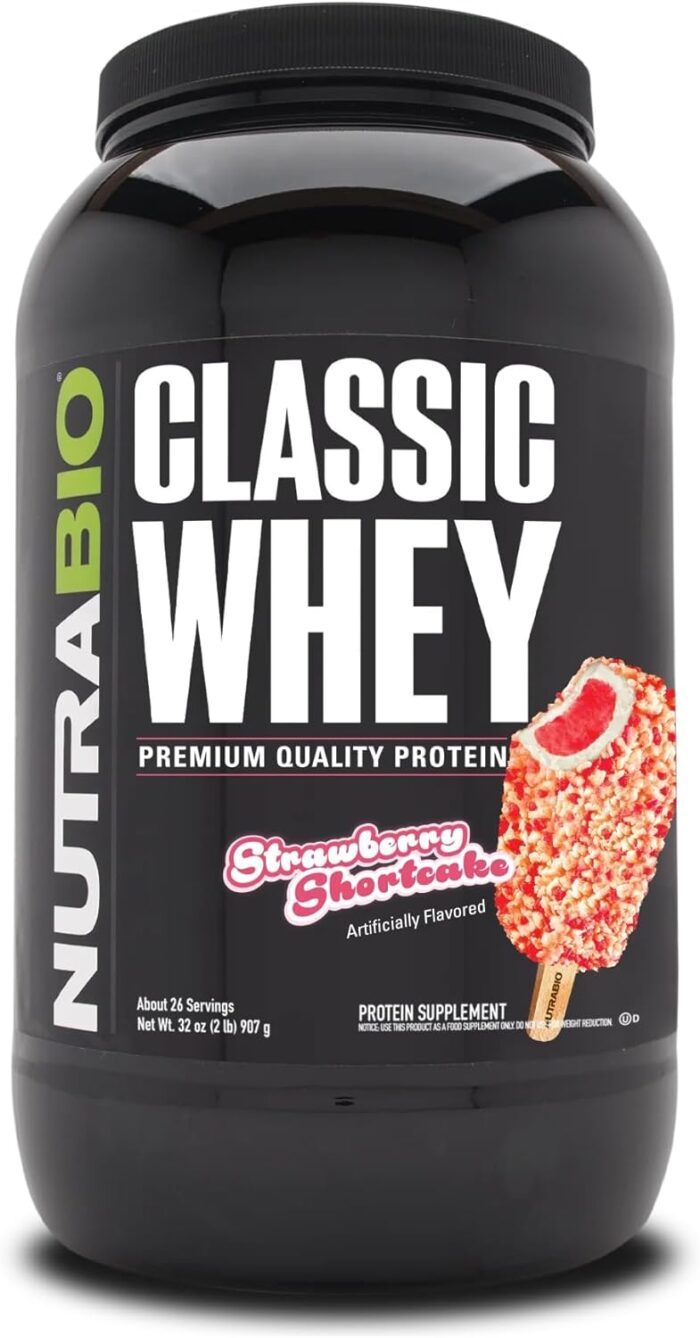 NutraBio Classic Whey Protein Powder Supplement - 25g of Protein Per Scoop - Full-Spectrum Amino Acid Profile with No Fillers, Artificial Colors, or Preservatives - Strawberry Shortcake, 2 Pounds - Image 2