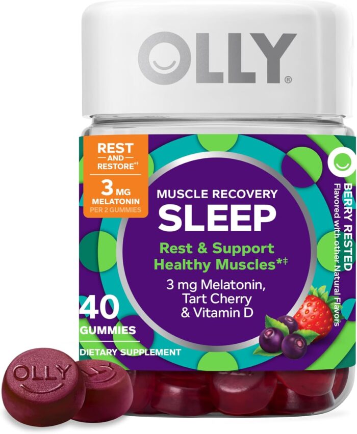 OLLY Muscle Recovery Sleep Gummies, Sleep and Sore Muscle Support, 3mg Melatonin, Tart Cherry, Vitamin D, Berry Flavor - 40 Count - Image 2
