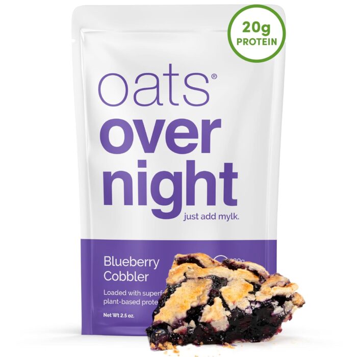 Oats Overnight - Blueberry Cobbler - Vegan, 20g Protein, High Fiber Breakfast Shake - Gluten Free, Non GMO Oatmeal (2.5 oz per meal) (24 Pack) - Image 2