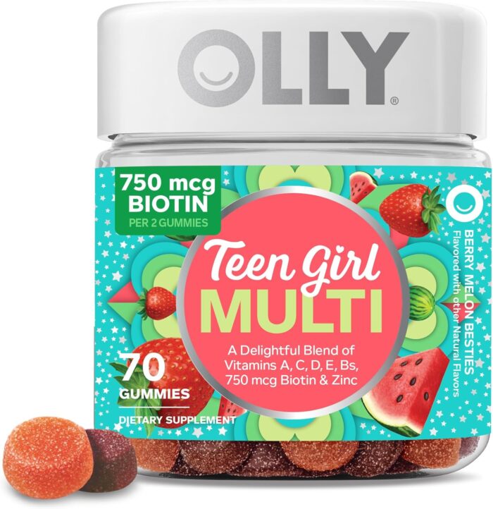 Olly Teen Girl Multi Gummy, Healthy Skin and Immune Support, 15 Essential Vitamins, Biotin, Zinc, Calcium, Chewable Multivitamin, Berry Melon, 35 Day Supply, 70 Count - Image 2