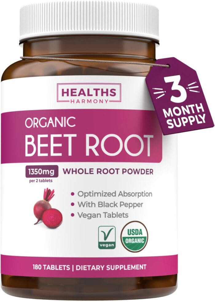 Organic Beet Root Powder Tablets - Extra Strength Beet Supplement with Black Pepper Extract for Enhanced Absorption to Support Heart Health Nitric Oxide Production & Athletic Performance (3 Months) - Image 2